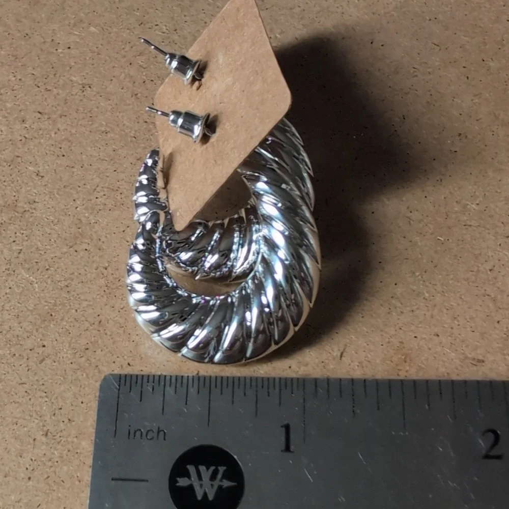 Silver Tone Twisted Hoop Earrings